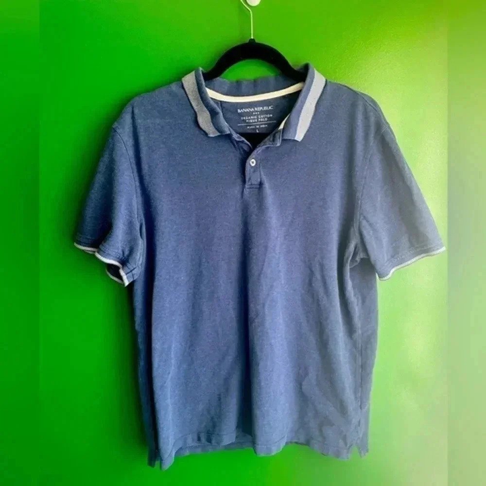 CLEARANCE Banana Republic Pique Polo Shirt Organic Cotton Navy Size L Large EUC!